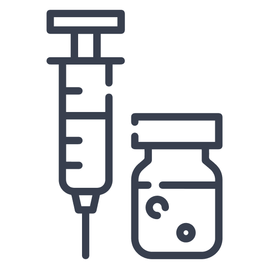 image using iconography to show a syringe of medicine and a vial of medicine